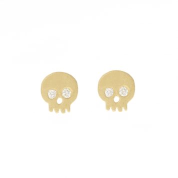 Victoria Cunningham Trunk Show: Earrings, Studs, Skull post, Diamonds, 14K Yellow Gold. 3/16" x 3/16"