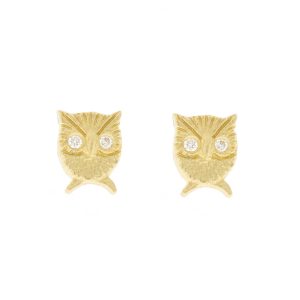 Victoria Cunningham Trunk Show: Earrings, Studs, Owl post w/diamond, 14K Yellow Gold. 1/4" x 3/16"