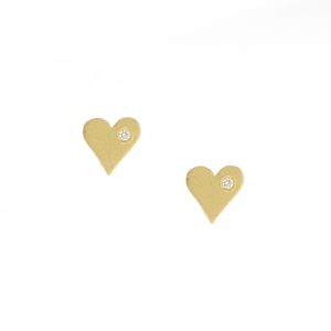 Victoria Cunningham: Earrings, tiny hearts post w/ diamond 14K Yellow Gold 3/16" x 3/16"