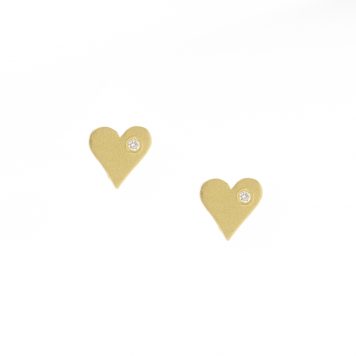 Victoria Cunningham: Earrings, tiny hearts post w/ diamond 14K Yellow Gold 3/16" x 3/16"