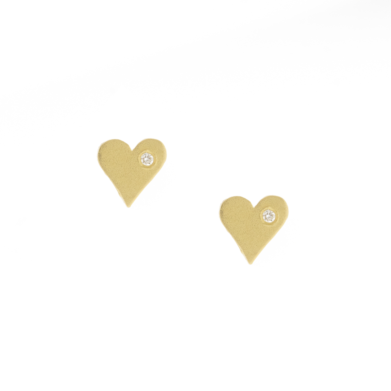 Victoria Cunningham: Earrings, tiny hearts post w/ diamond 14K Yellow Gold 3/16" x 3/16"