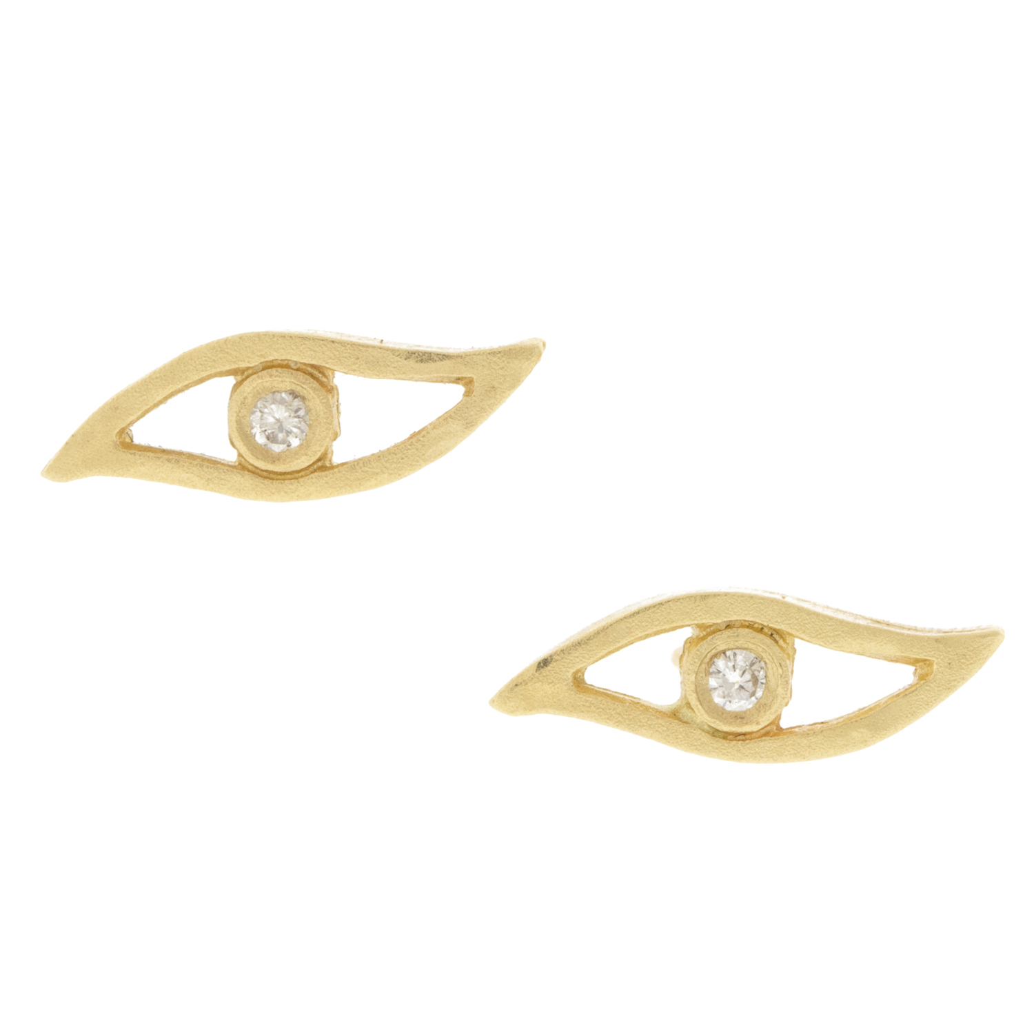 Victoria Cunningham: Earrings, Evil eye w/diamond post, 14K gold, Measures 3/16" x 1/2"