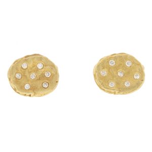 Victoria Cunningham trunk show: Earrings, Large golden flakes w/diamond cluster 14K yellow gold, Measures 5/16" x 1/4"