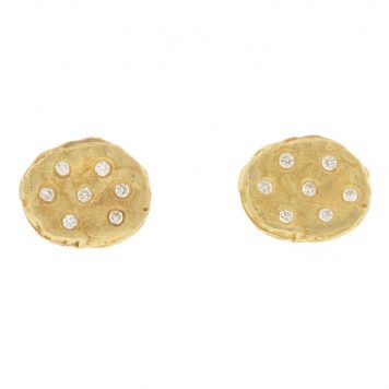 Victoria Cunningham trunk show: Earrings, Large golden flakes w/diamond cluster 14K yellow gold, Measures 5/16" x 1/4"