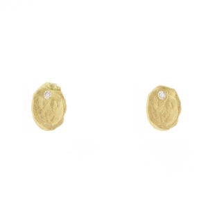 Victoria Cunningham trunk show: Earrings, Small golden flake w/ diamond 14K yellow gold, Measures 3/16" x 1/8"