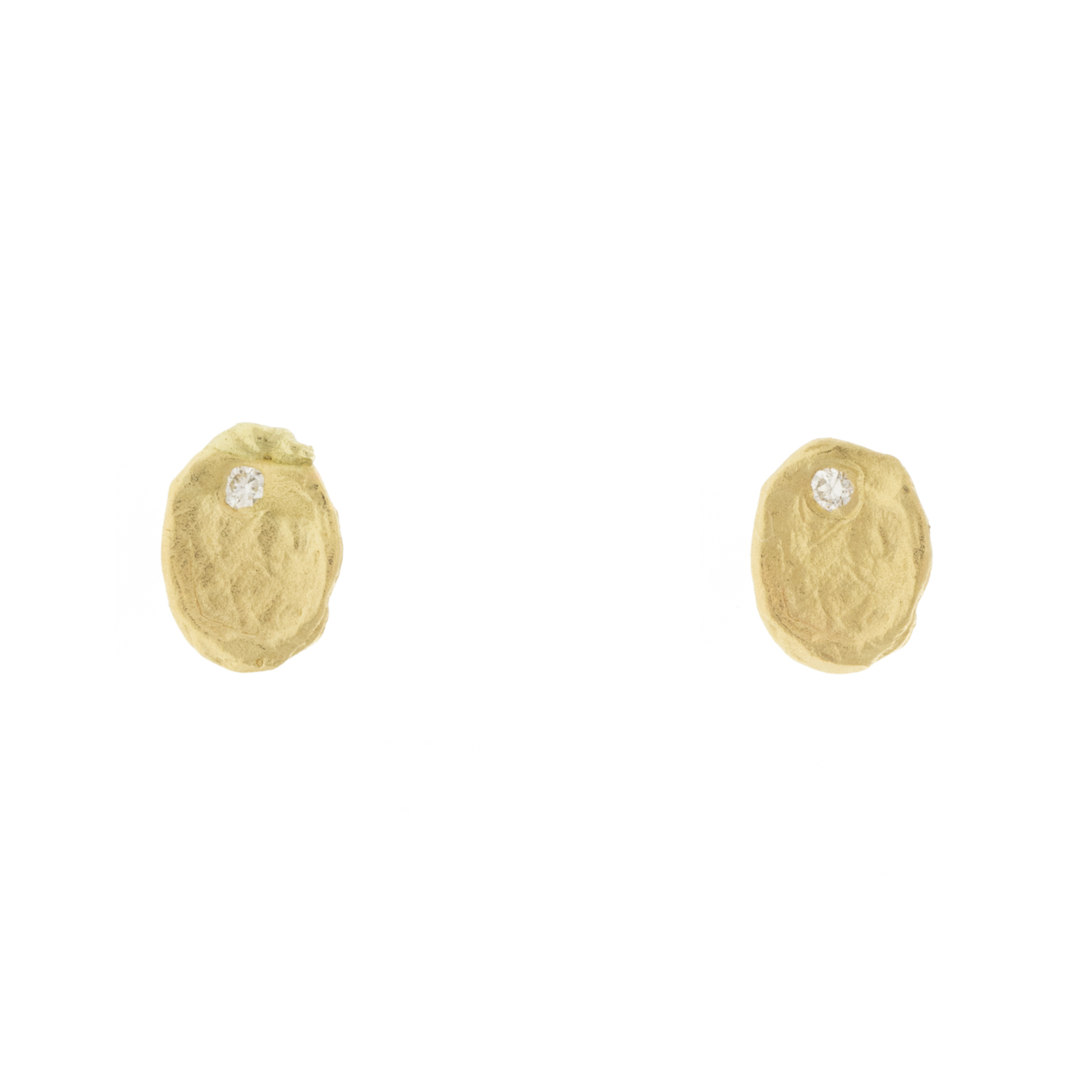 Victoria Cunningham trunk show: Earrings, Small golden flake w/ diamond 14K yellow gold, Measures 3/16" x 1/8"
