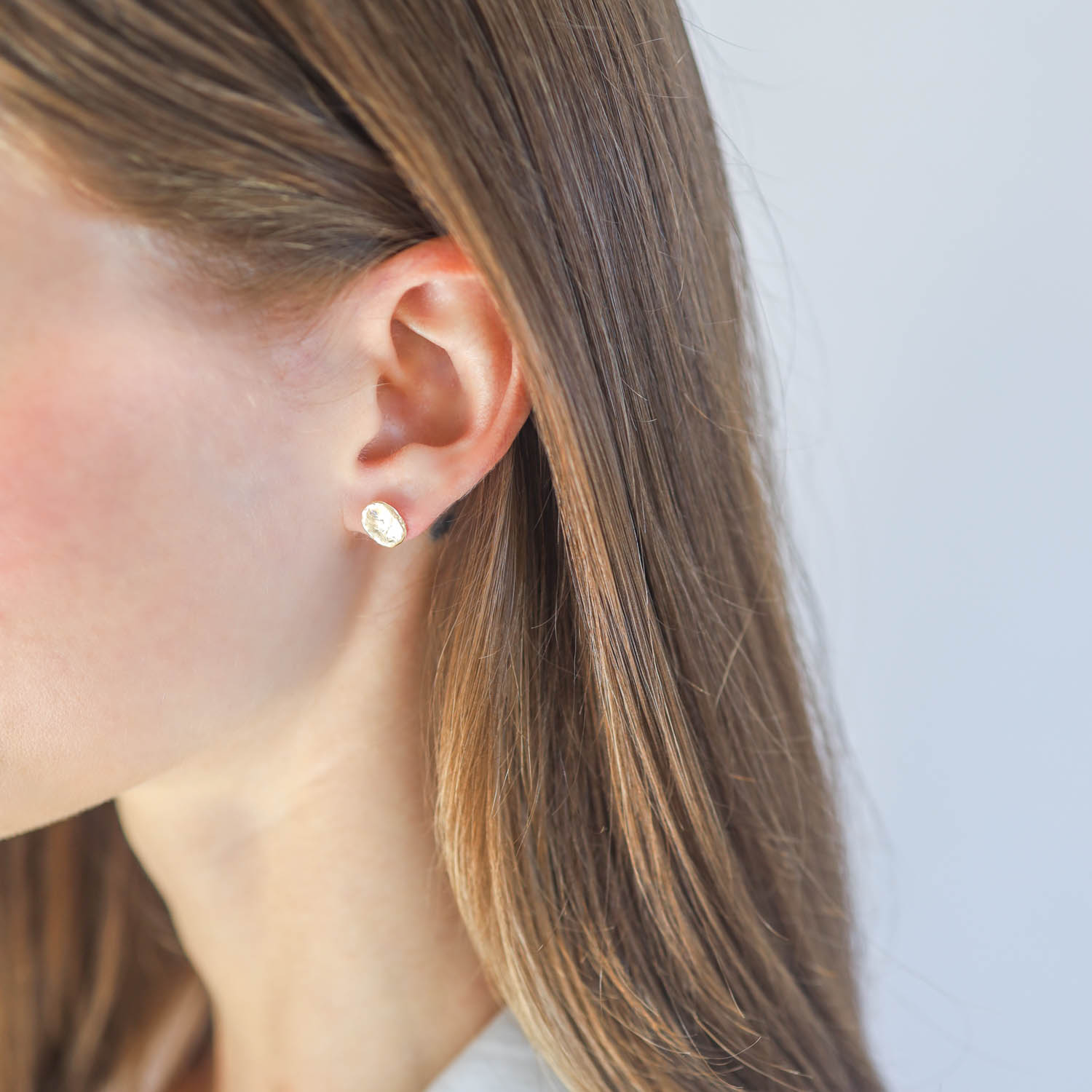 Victoria Cunningham: Earrings, Large golden flake w/single diamond 14K yellow gold, Measures 5/16" x 1/4"