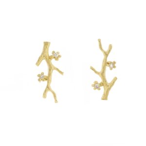 Victoria Cunningham Trunk Show: Earrings, branch post w/ 2 diamond  14 K yellow gold 3/16" x 7/16"