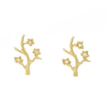 Victoria Cunningham Trunk Show: Earrings, branch post w/3 diamonds 14K Yellow Gold. 5/16" x 7/16"