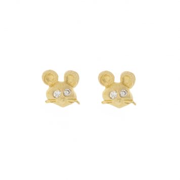 Victoria Cunningham Trunk Show: Earrings, Studs, Mice w/diamond, 14K Yellow Gold. 3/16" x 3/16"
