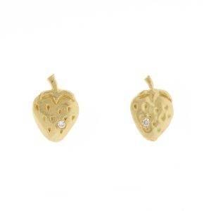 Victoria Cunningham Trunk Show: Earrings, Studs, Strawberry post w/ diamond, 14K Yellow Gold. 5/16" x 3/16"