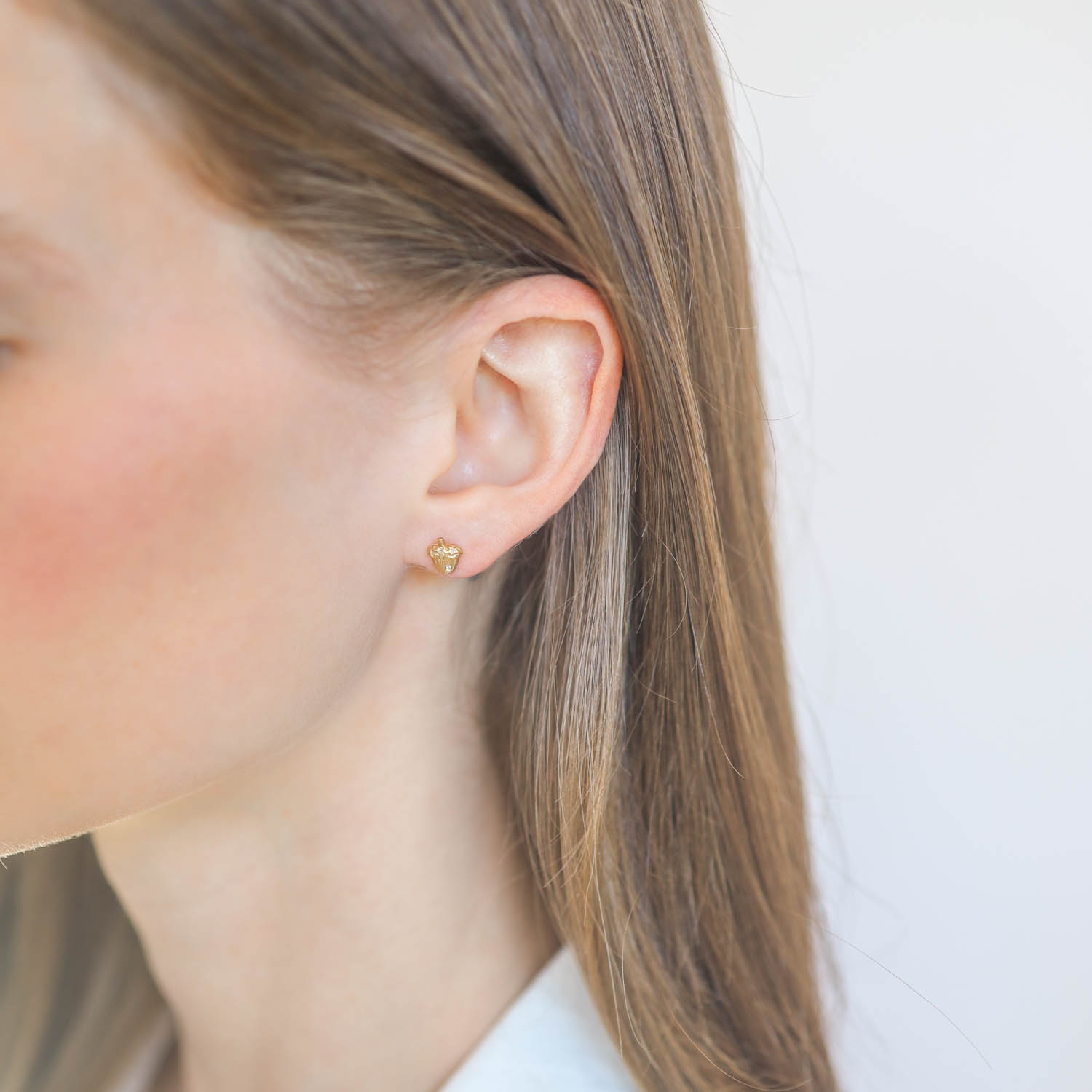 Victoria Cunningham Trunk Show: Earrings, Studs Acorn post w/ diamond 14K Yellow Gold 5/16" x 1/4"