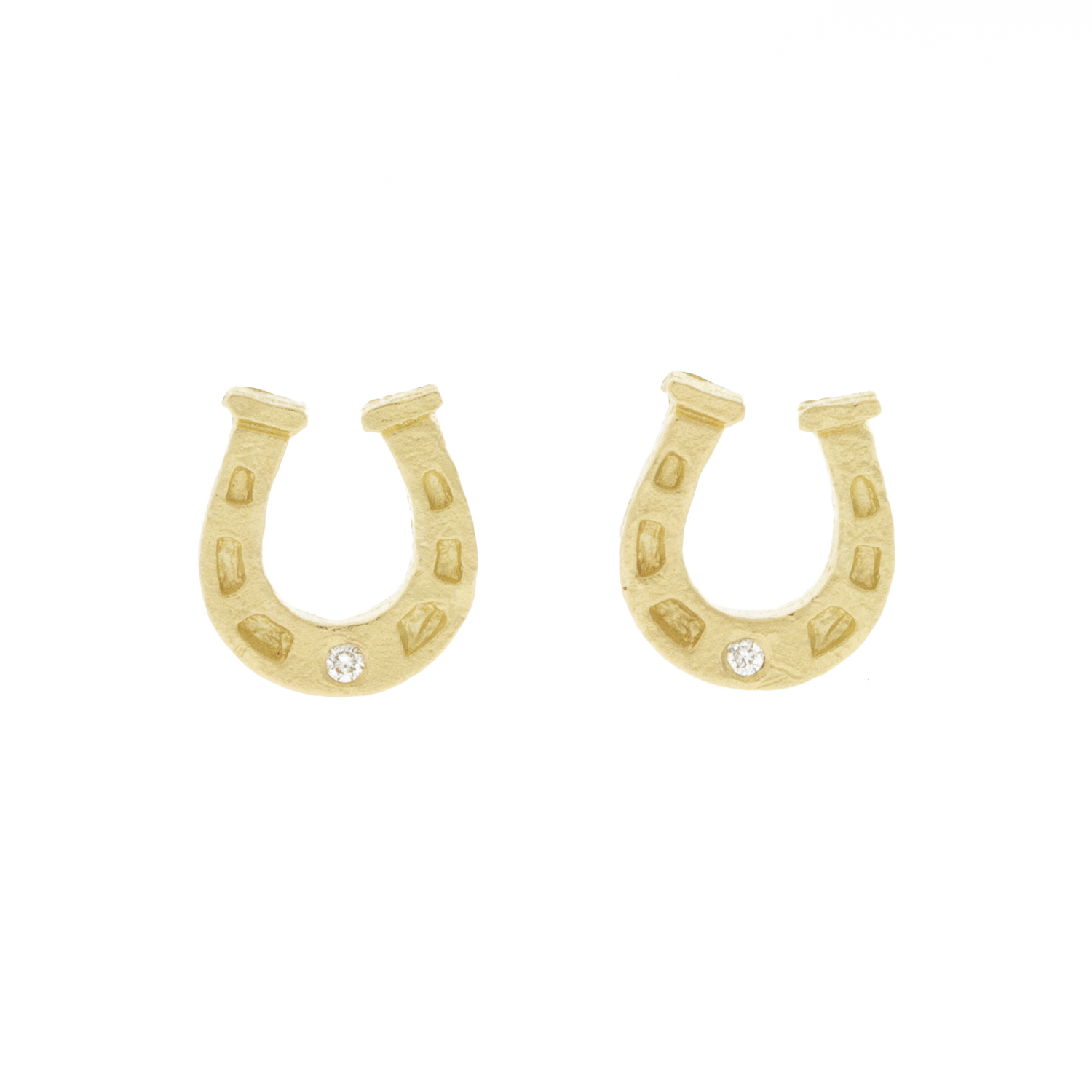 Victoria Cunningham Trunk Show: Earrings, horse shoe post w/ diamond 14K Yellow Gold 5/16" x 5/16"
