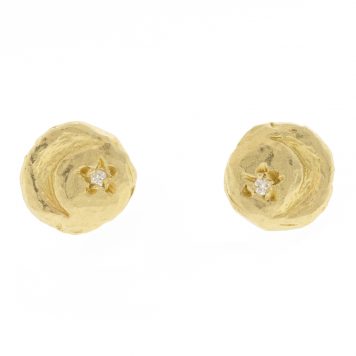 Victoria Cunningham: Earrings, Moon Star post 14K Yellow Gold, Diamond, .01 TCW, 1/4" in diameter