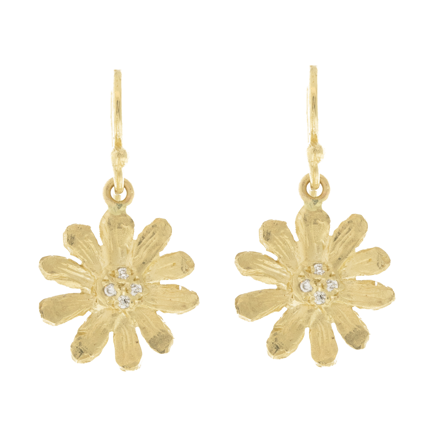Victoria Cunningham:Daisy Earrings, small,0.04ct,14K Yellow Gold,7/8" x 7/16" inc earwire