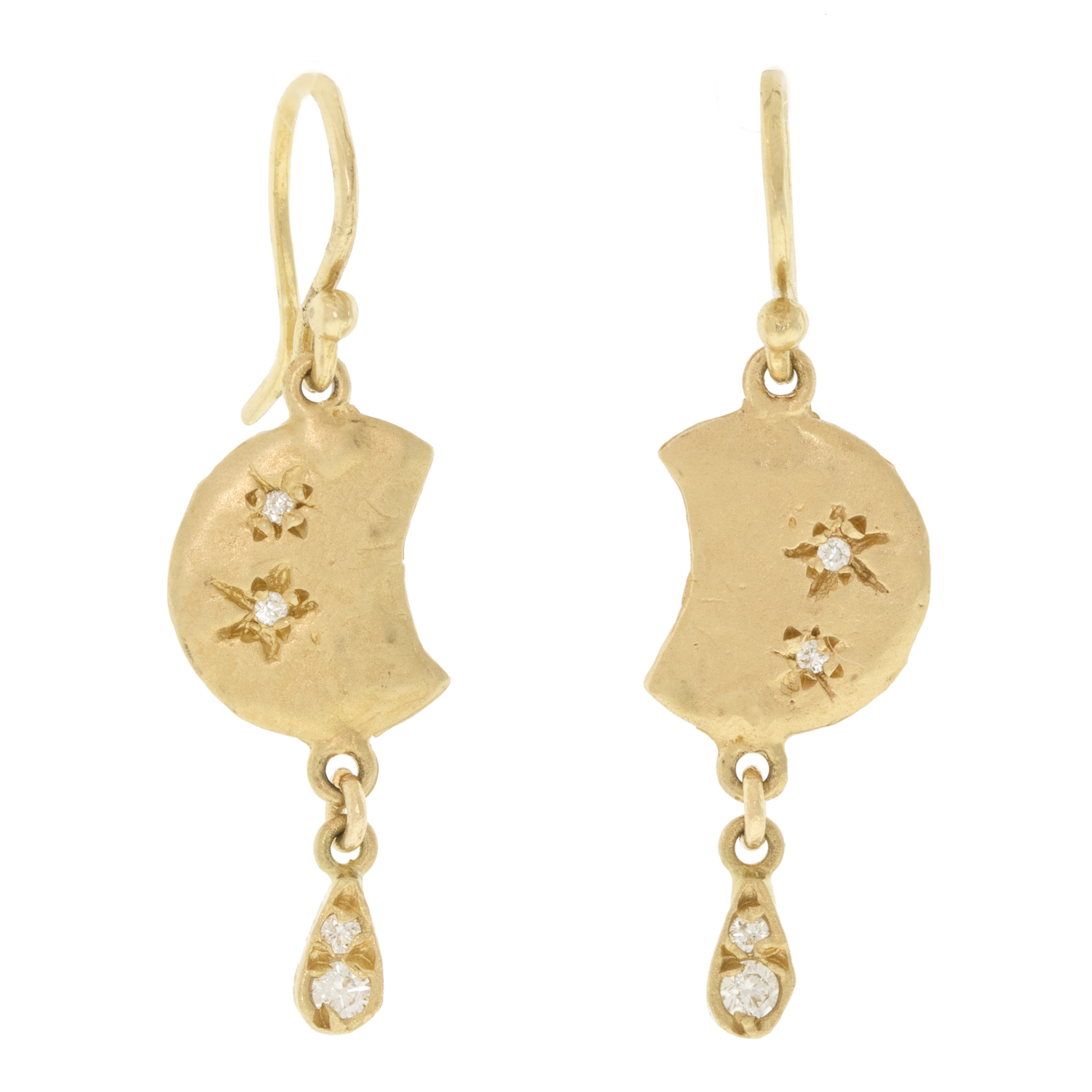 Victoria Cunningham Trunk Show: Earrings, half moon w/ diamond pave drop 14K Yellow Gold. 1 1/8" x 3/8"