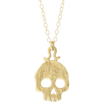 Victoria Cunningham Trunk Show: 14K Skull w/ Diamond Teeth, Pendant measures 7/8" x 1/2",  chain measures 18 1/2"