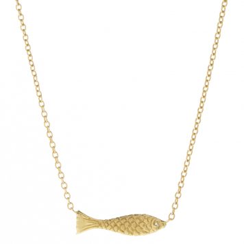 Victoria Cunningham Trunk Show: 14k tiny fish diamond .005 TCW9/16" x1/8" 15-16" in length