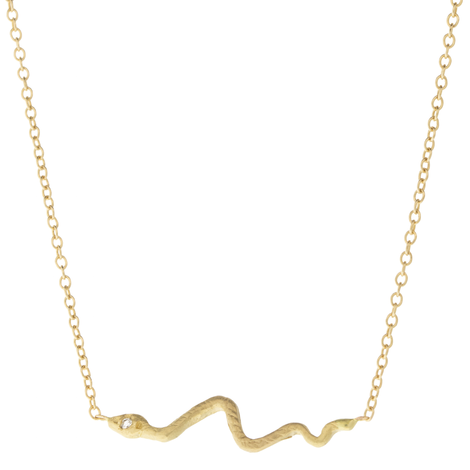 Victoria Cunningham Trunk Show: 14K tiny snake w/ diamond eye 13/16" x 3/16" 15-16" in length
