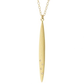 Victoria Cunningham: Necklace, Long Spear, 4 Diamonds, 14K yellow gold, 18 in length