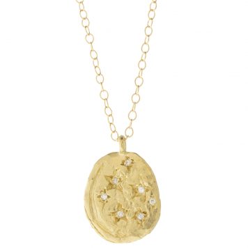 Victoria Cunningham Trunk show : Necklace, Moonrock and Stars, 14K Yellow Gold, Pendant measures 11/16 x 1/2 including bail, Chain measures 16 in length.