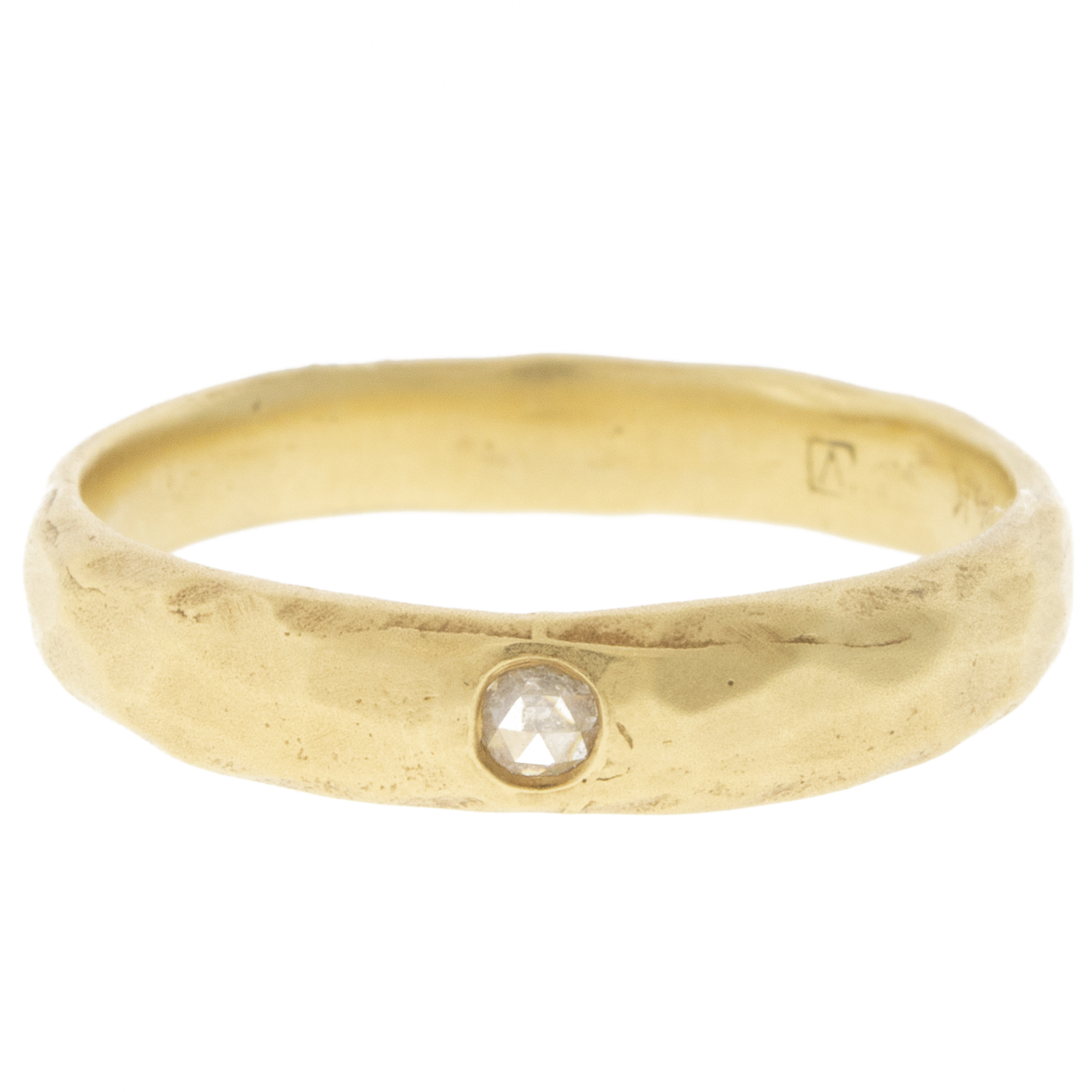 Victoria Cunningham: Ring, Stacking Band, Thick Tapered Hammered, Rosecut diamond, 14K yellow gold