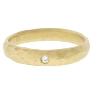 Victoria Cunningham TRUNK SHOW: Ring, Stacking Band, Thick Tapered Hammered, Rosecut diamond, 14K yellow gold