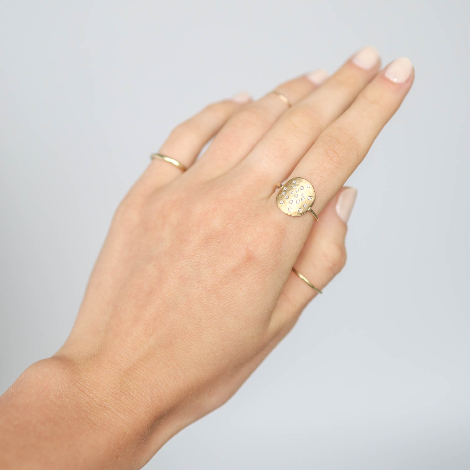 Victoria Cunningham Trunk Show: Ring, 14K gold Large circle disk w/diamond cluster