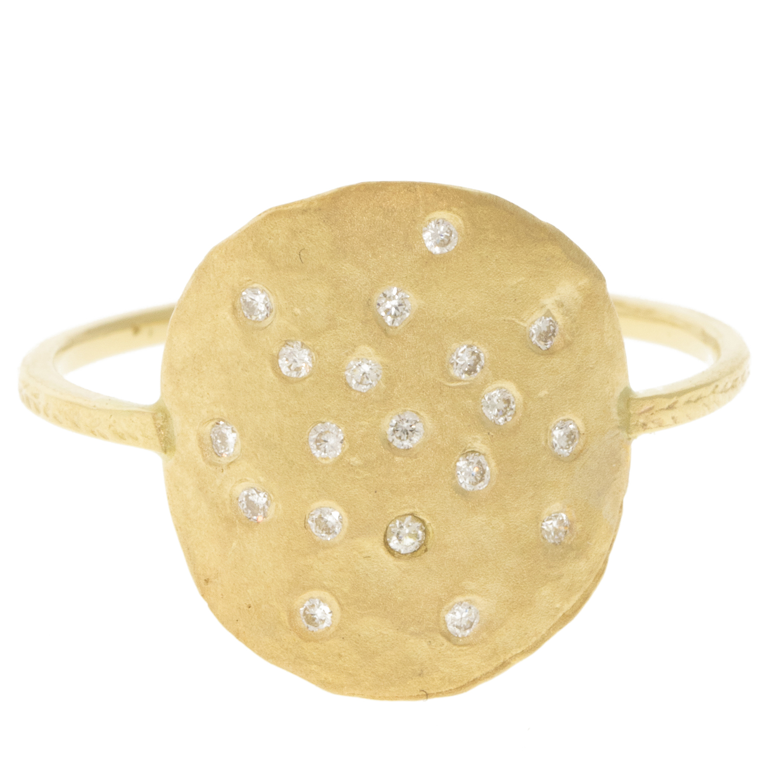 Victoria Cunningham Trunk Show: Ring, 14K gold Large circle disk w/diamond cluster