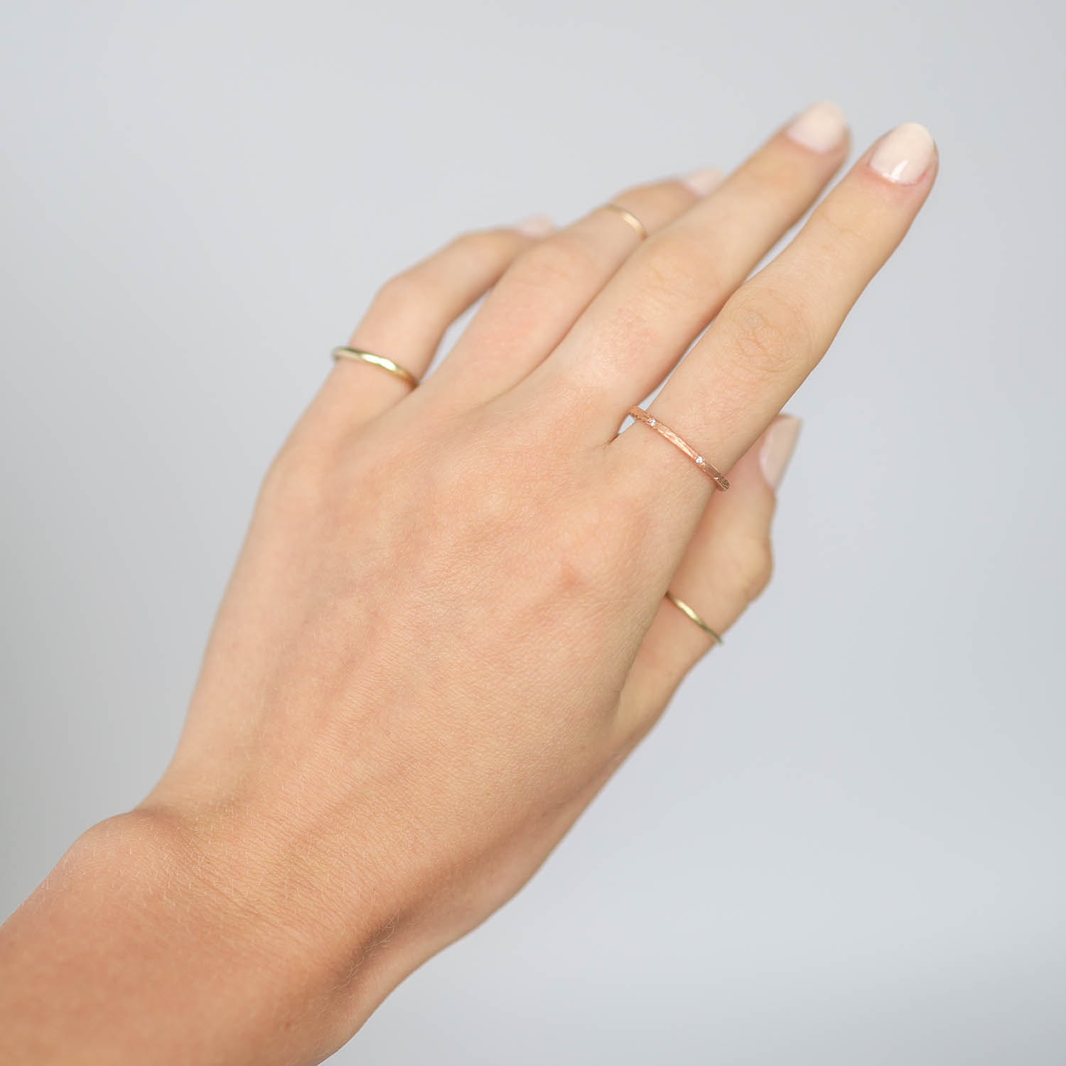 Victoria Cunningham Trunk show : Ring, Stacking Band, Textured, 6 Diamonds .03TCW, 14K gold