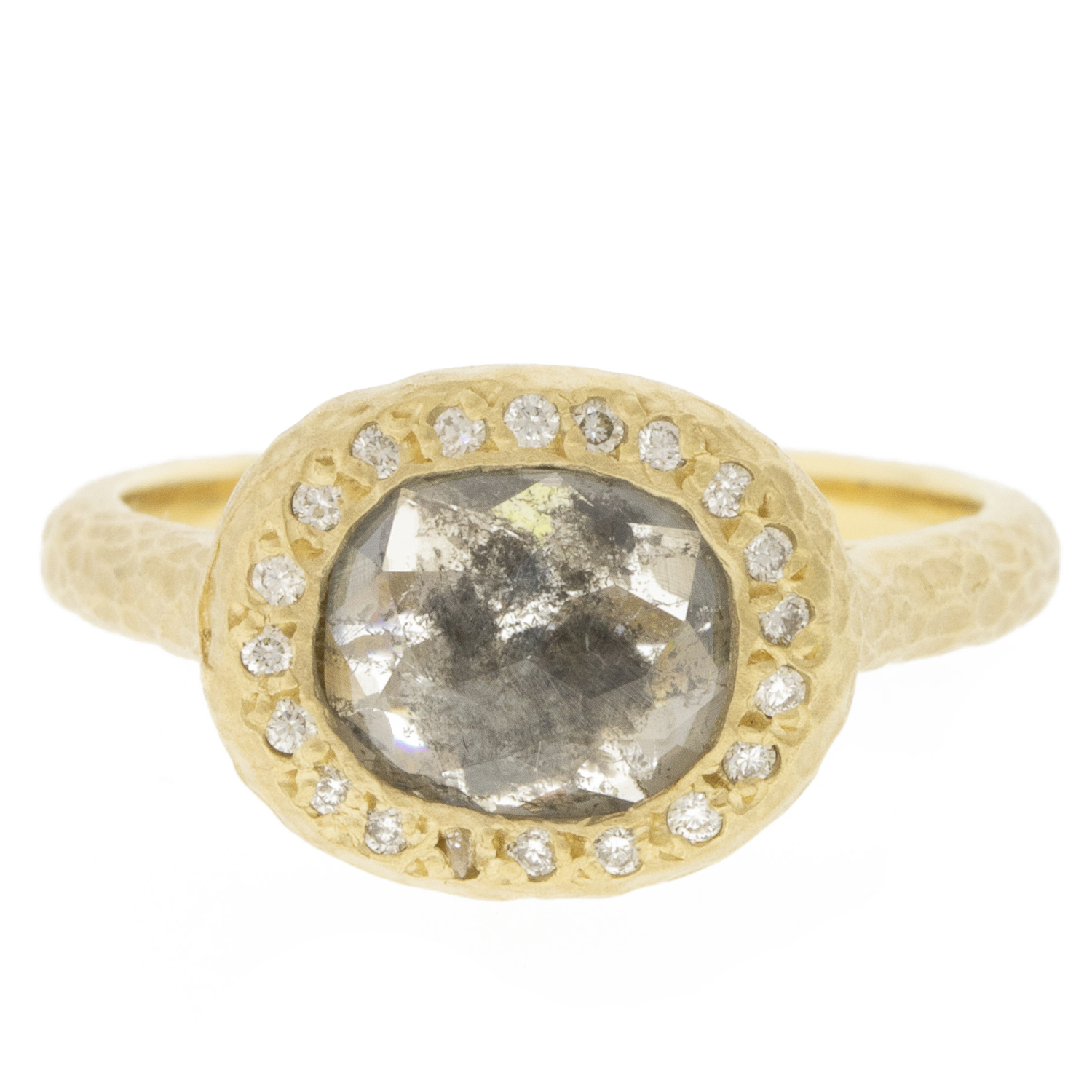 Victoria Cunningham Trunk show : 14K Ring with 0.86 ct Dark grey S & P diamonds,pave .11tcw