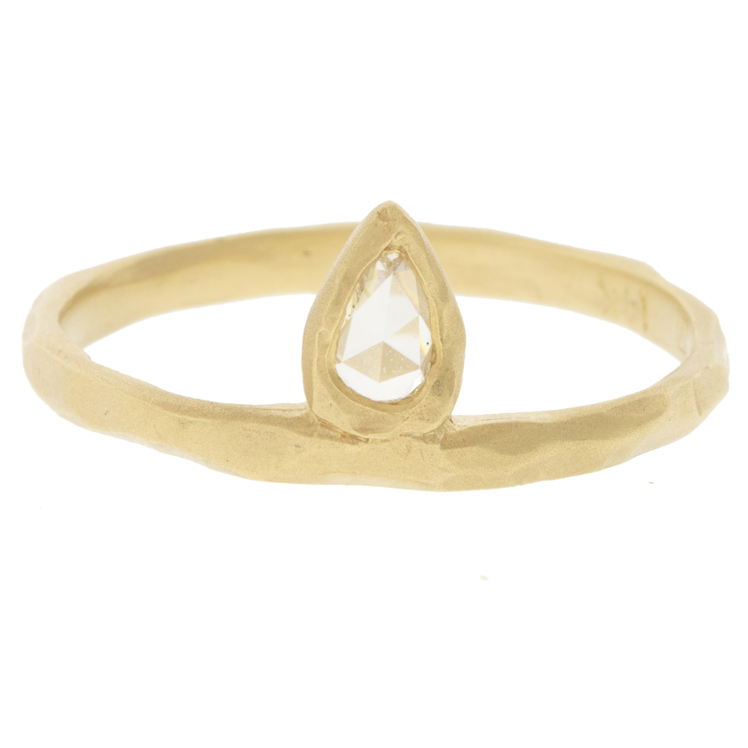 Victoria Cunningham Trunk Show: Ring,One of a kind,14k Yellow Gold, 0.12ct Pear diamond solitaire,prong set,Hammered finish