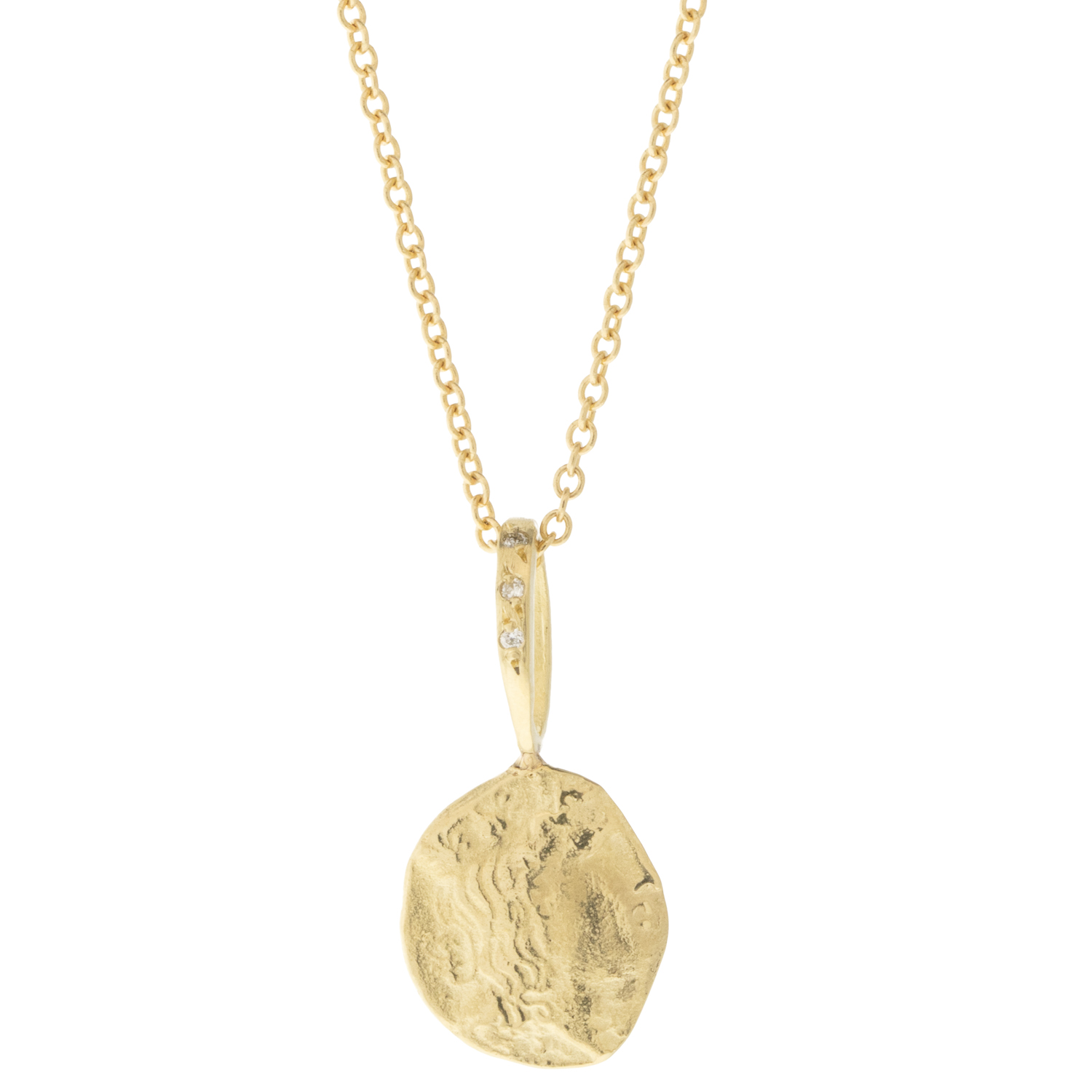 Robin Haley: Necklace, 14K Gold, Faith in Yourself artifact ,Diamond bail,0.015tcw,18"