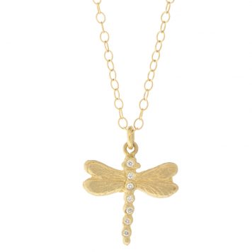Victoria Cunningham: Necklace, Dragonfly, Diamond, 14K Yellow Gold.