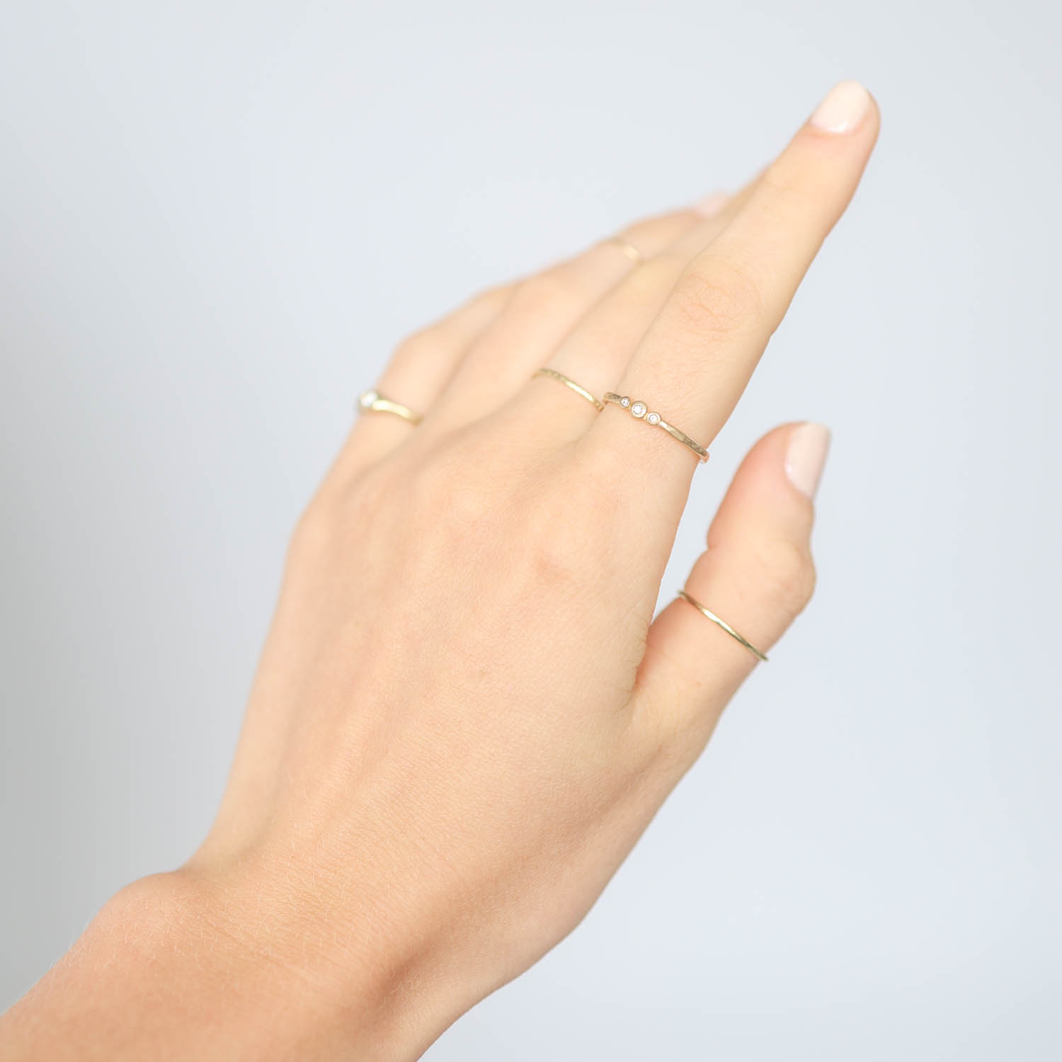 Victoria Cunningham: Ring, 3 Diamond Dots, 14K Yellow Gold.