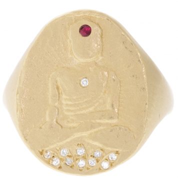 Victoria Cunningham Trunk show : Ring, Large Buddha Signet, Diamond, 14K yellow gold, Ring face measures 13/16 x 5/8