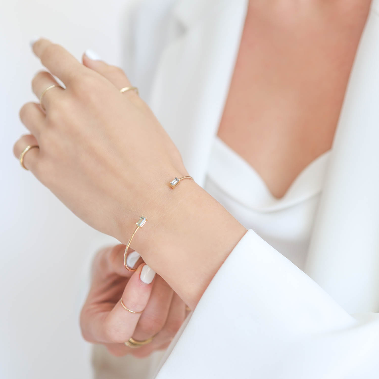 Melissa Joy Manning: 14K gold HUG cuff,Umba Sapphire baguettes,Green & Blue