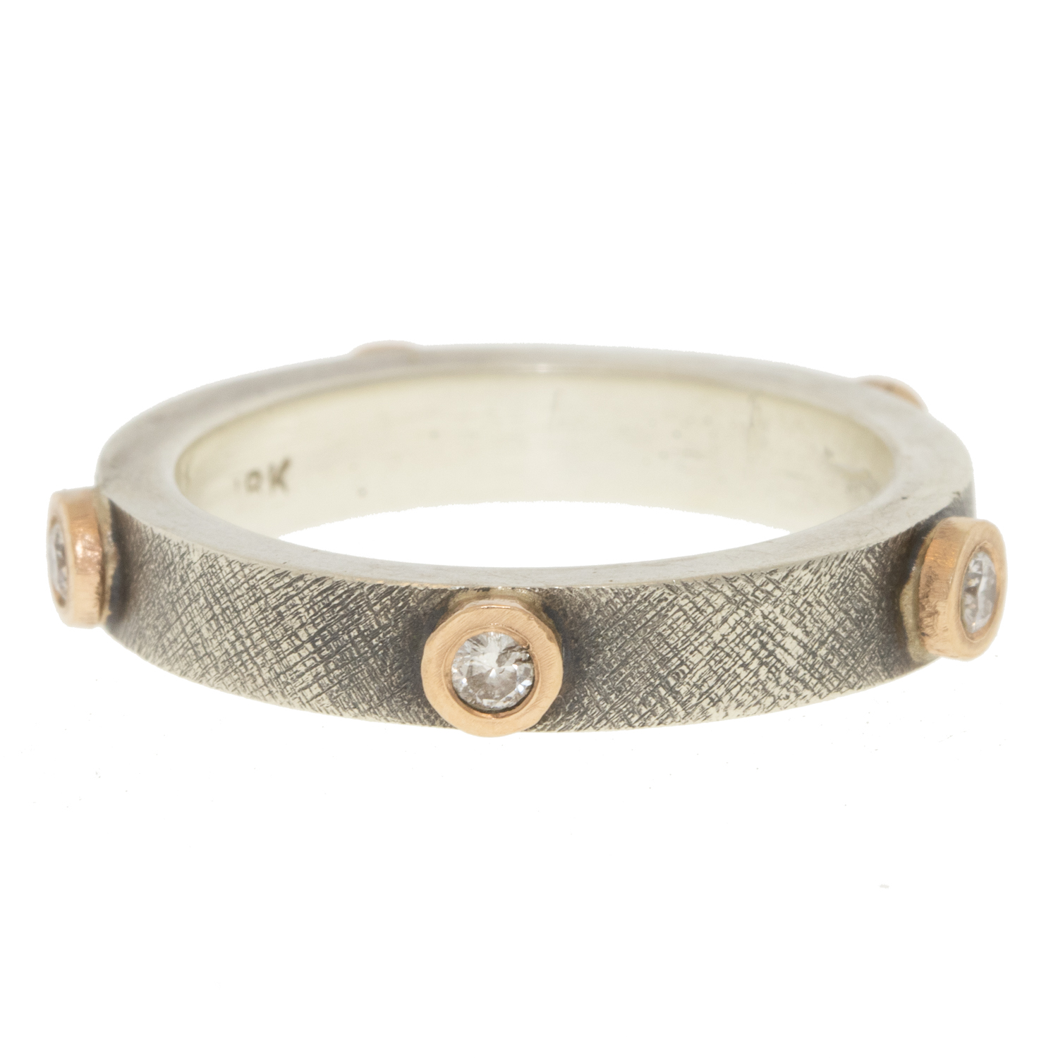 Rene Escobar :SS band W/ 18 RG bezel w/.15ct diamonds