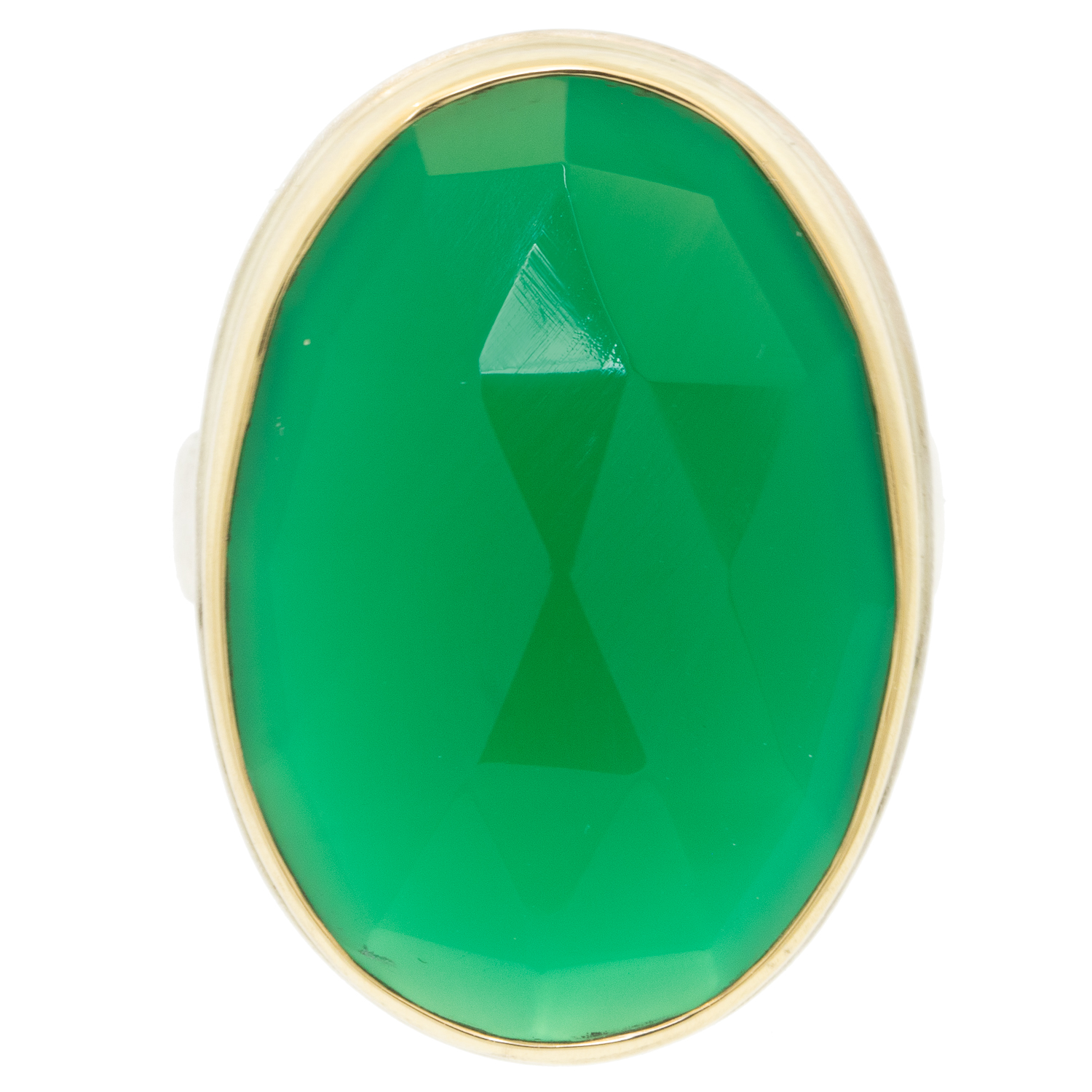 Jamie Joseph: Sterling & 14K Gold Ring w/ Large Vertical Oval Rose CutGREEN ONYX on Comfort Band size 8 1 1/16" x 3/4"
