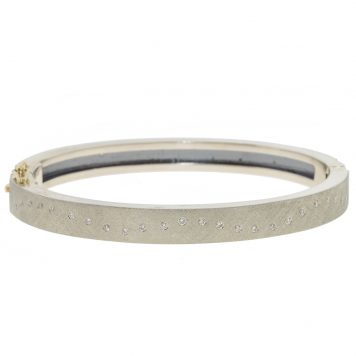 Rene Escobar: Bracelet, Bangle, RENE, 18K White Gold Top and back,0.50ct diamonds, 6 MM,Size Medium