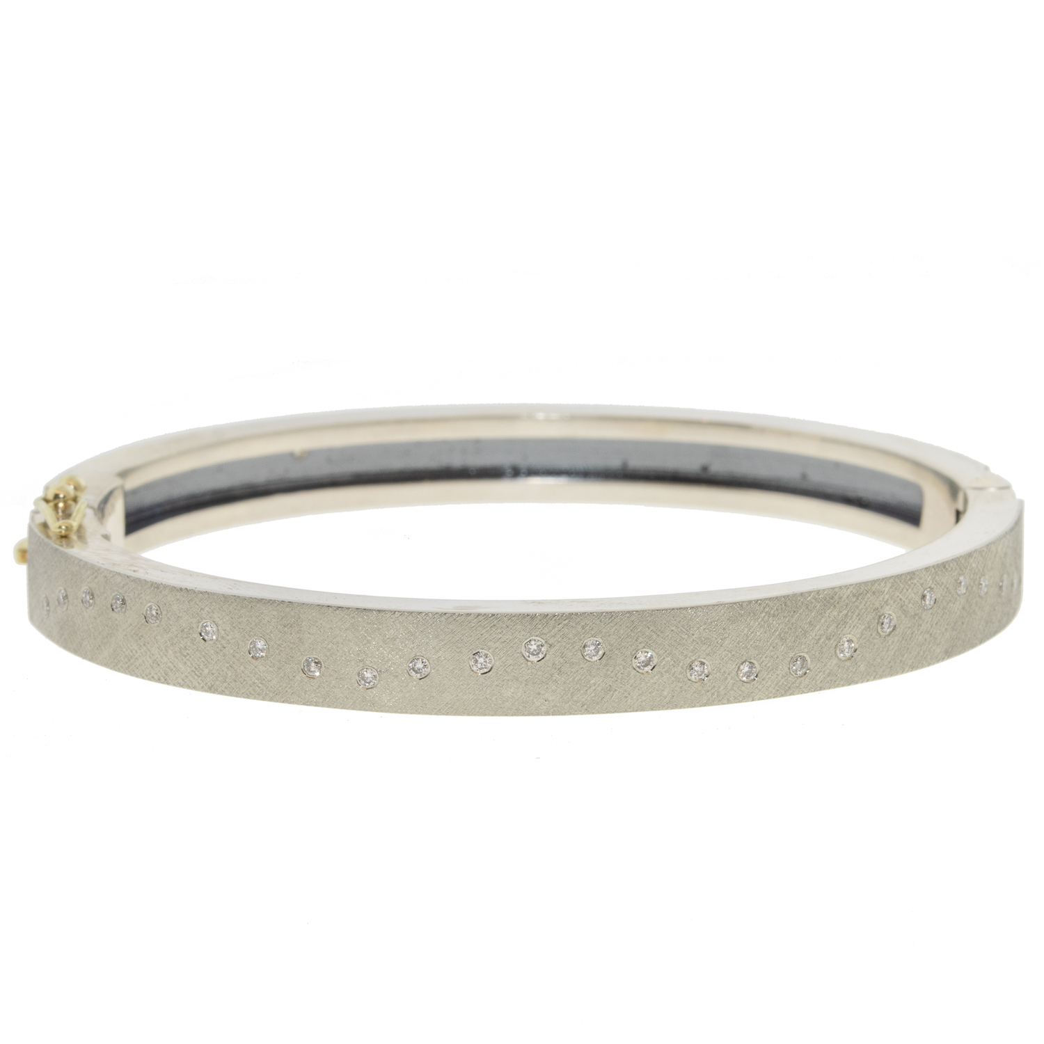 Rene Escobar: Bracelet, Bangle, RENE, 18K White Gold Top and back,0.50ct diamonds, 6 MM,Size Medium