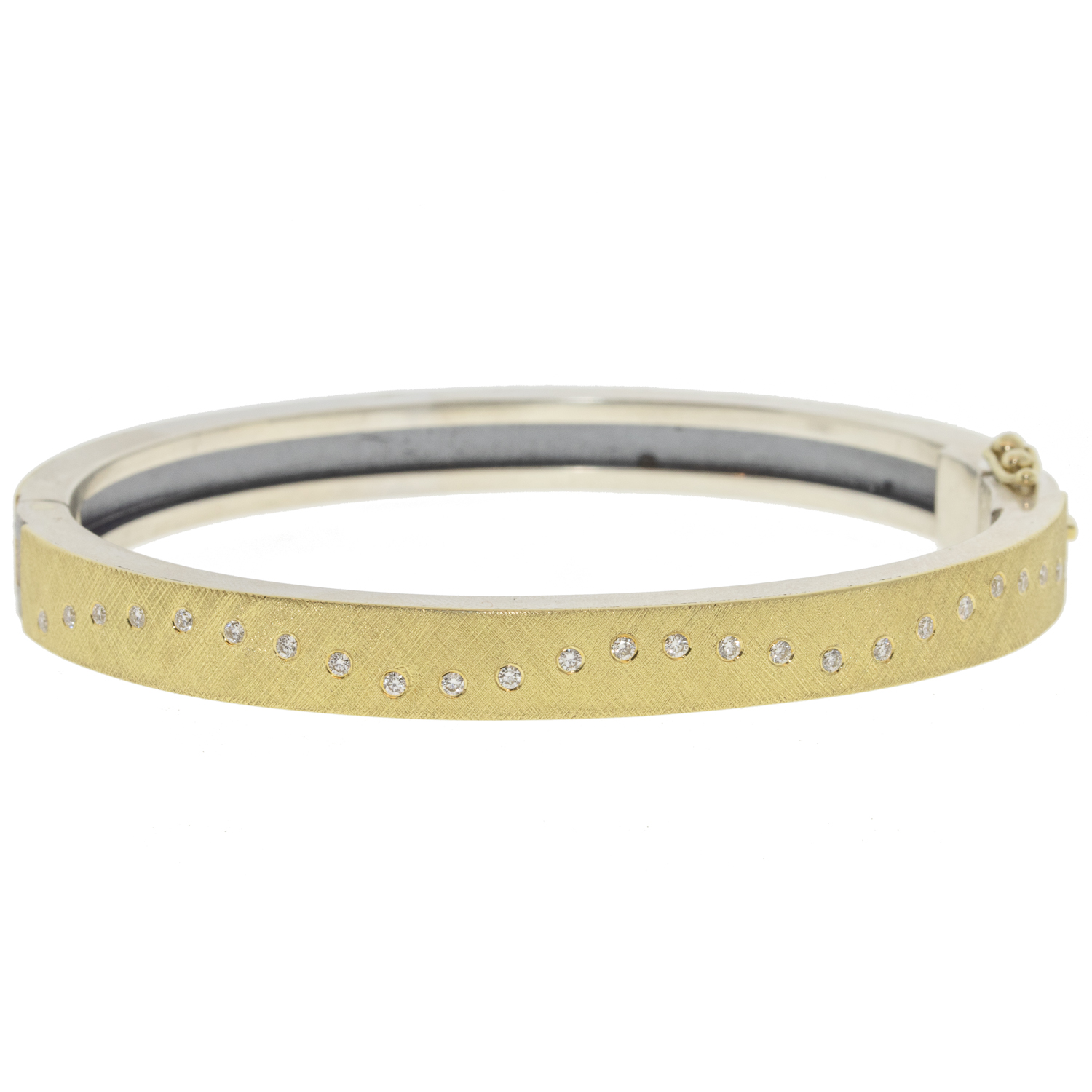 Rene Escobar: Bracelet, Bangle, RENE, 18K Yellow Gold Top and back,0.50ct diamonds, 6 MM,Size Medium