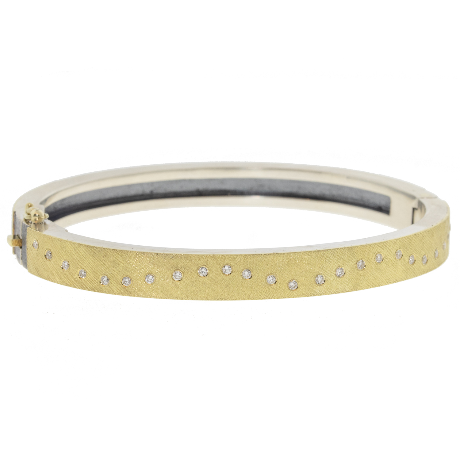 Rene Escobar: Bracelet, Bangle, RENE, 18K Yellow Gold Top and back,0.50ct diamonds, 6 MM,Size Medium