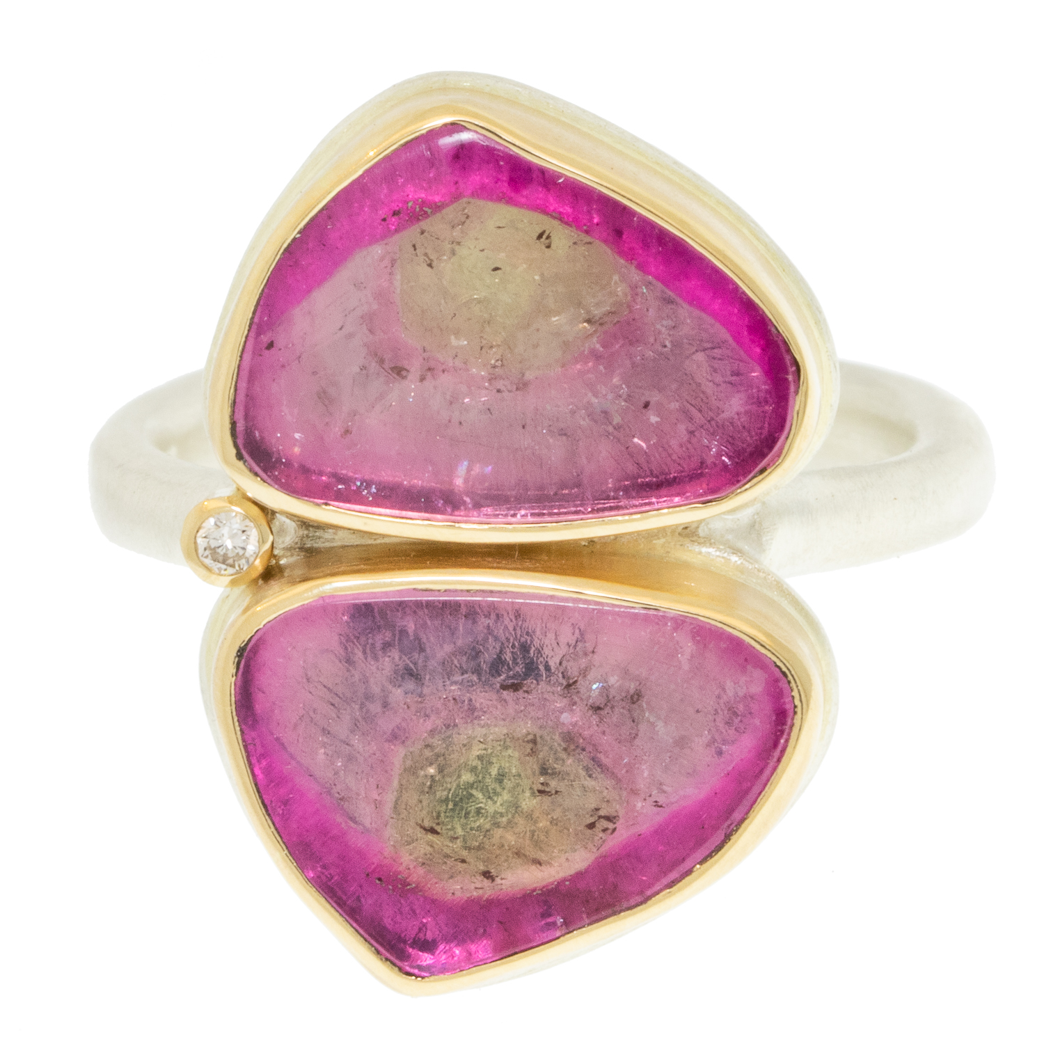 gold and silver ring with tourmaline and diamond by jewelry designer Jamie Joseph