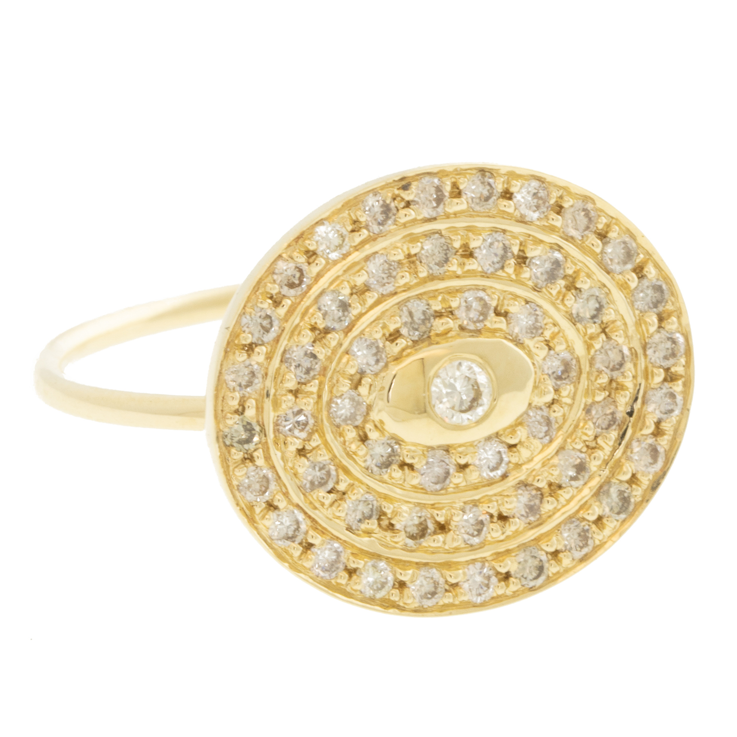 Celine Daoust :Ring,KATE'S Eye,3 rounds of diamonds ,14k Yellow gold, measures 5/8 at widest point size 6.5