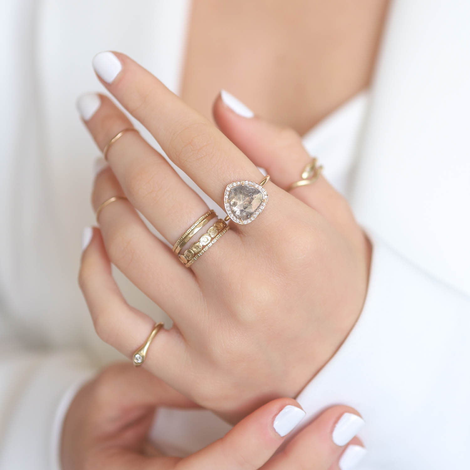 Celine Daoust : Ring,One of a kind STELLA ring,diamond slice ,14k Yellow gold, diamond slice measures 1/2"x1/2" including diamond halo size 6.5