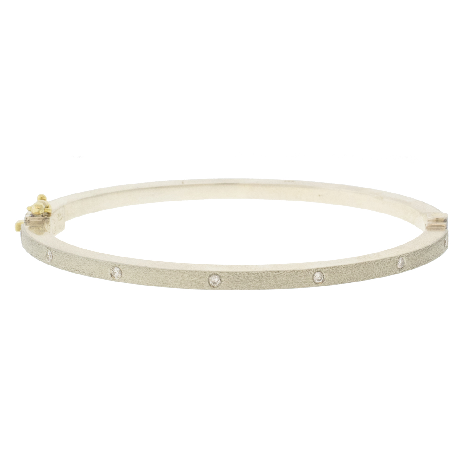 Rene Escobar: Bracelet, Bangle, CAROL, 7 Diamonds on 18K White Gold Top and Back, .28ct , 2.5MM,Sz Medium