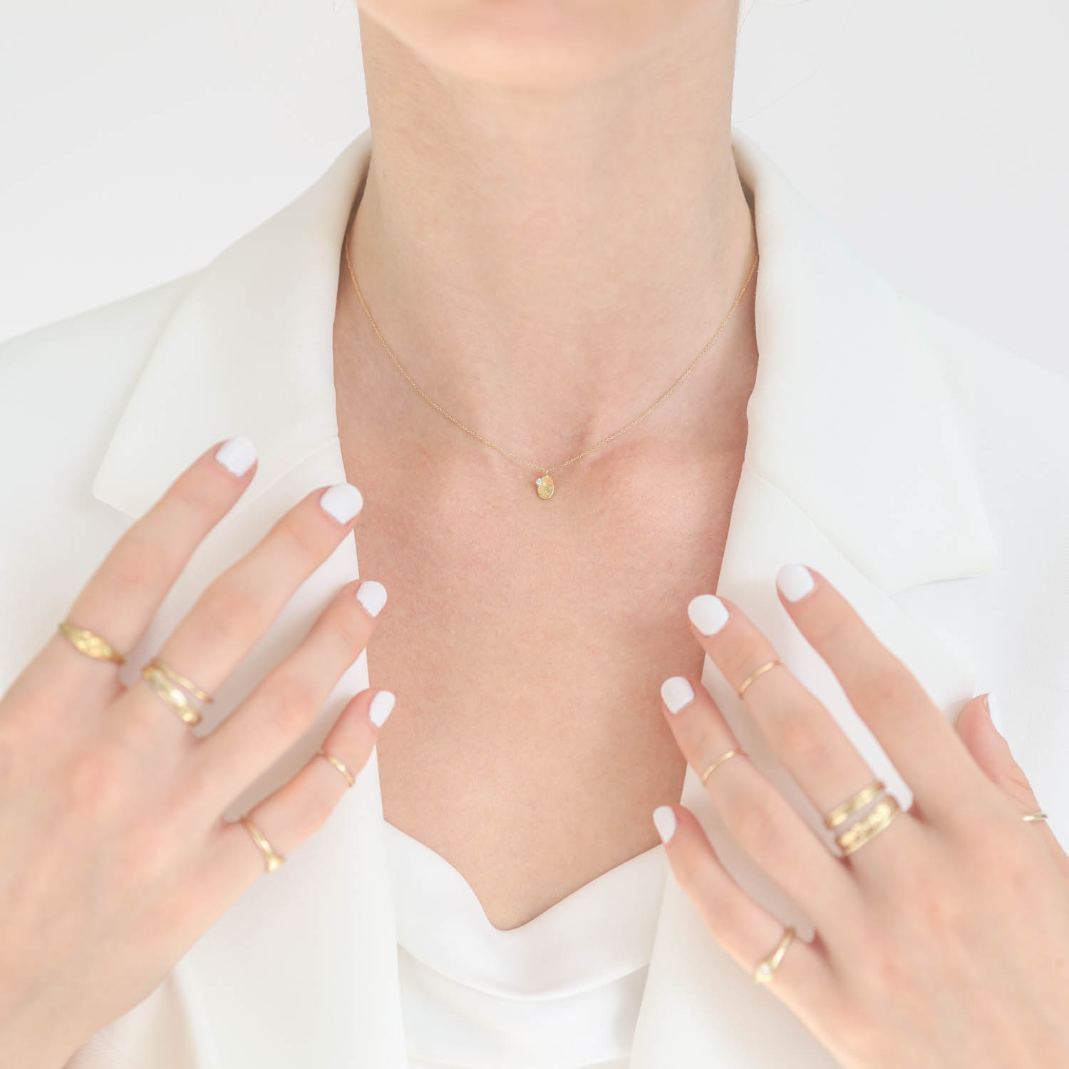 Sweet Pea : Gold Moonscape Small Trace link necklace ,18K Yellow Gold 15" in length flake measures 1/4" x 3/16"