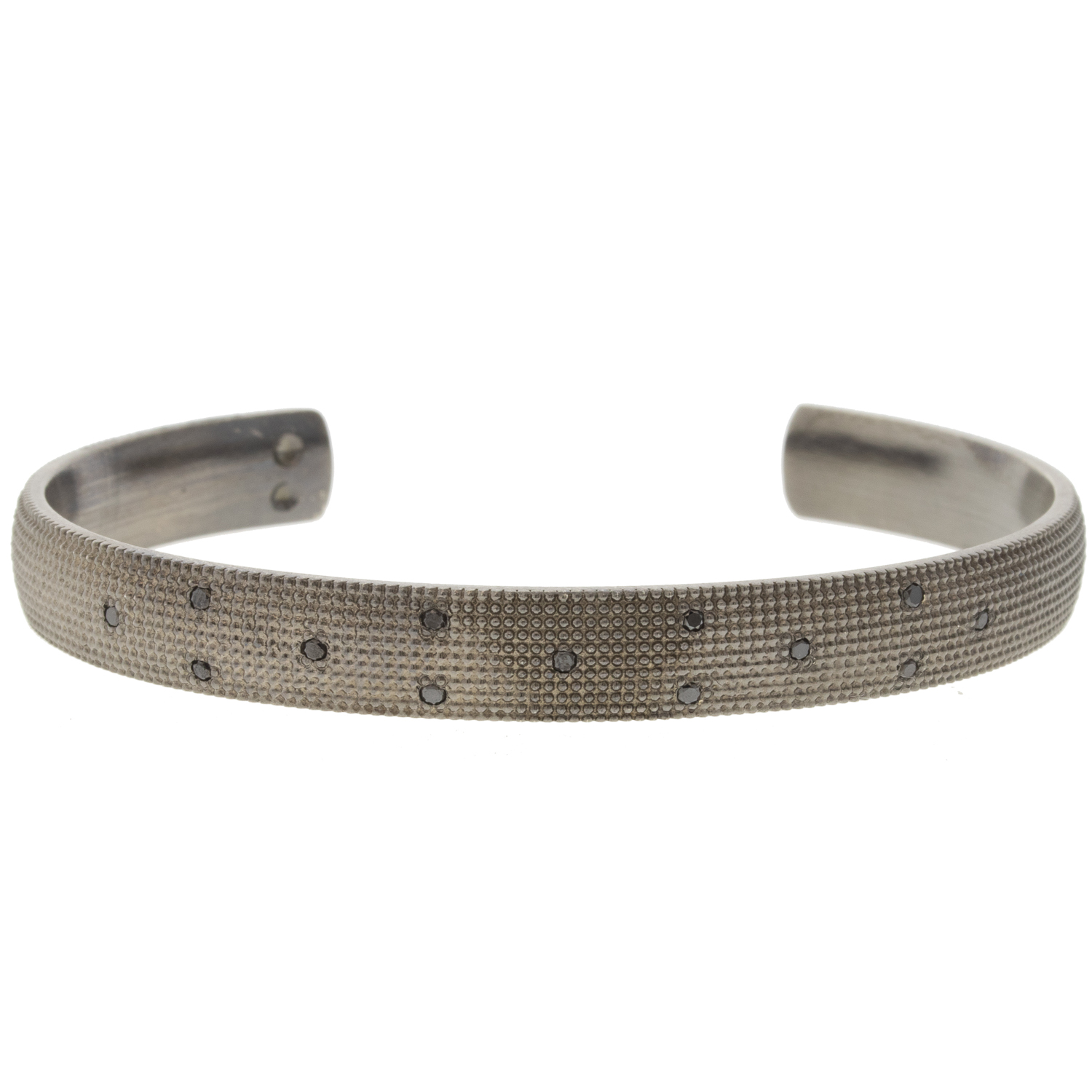 925SUNEERA: Bracelet, Cuff, Shay, Black diamonds, .20 TCW, Sterling silver, Rhodium plated sterling silver, Measures 1/4" in width.