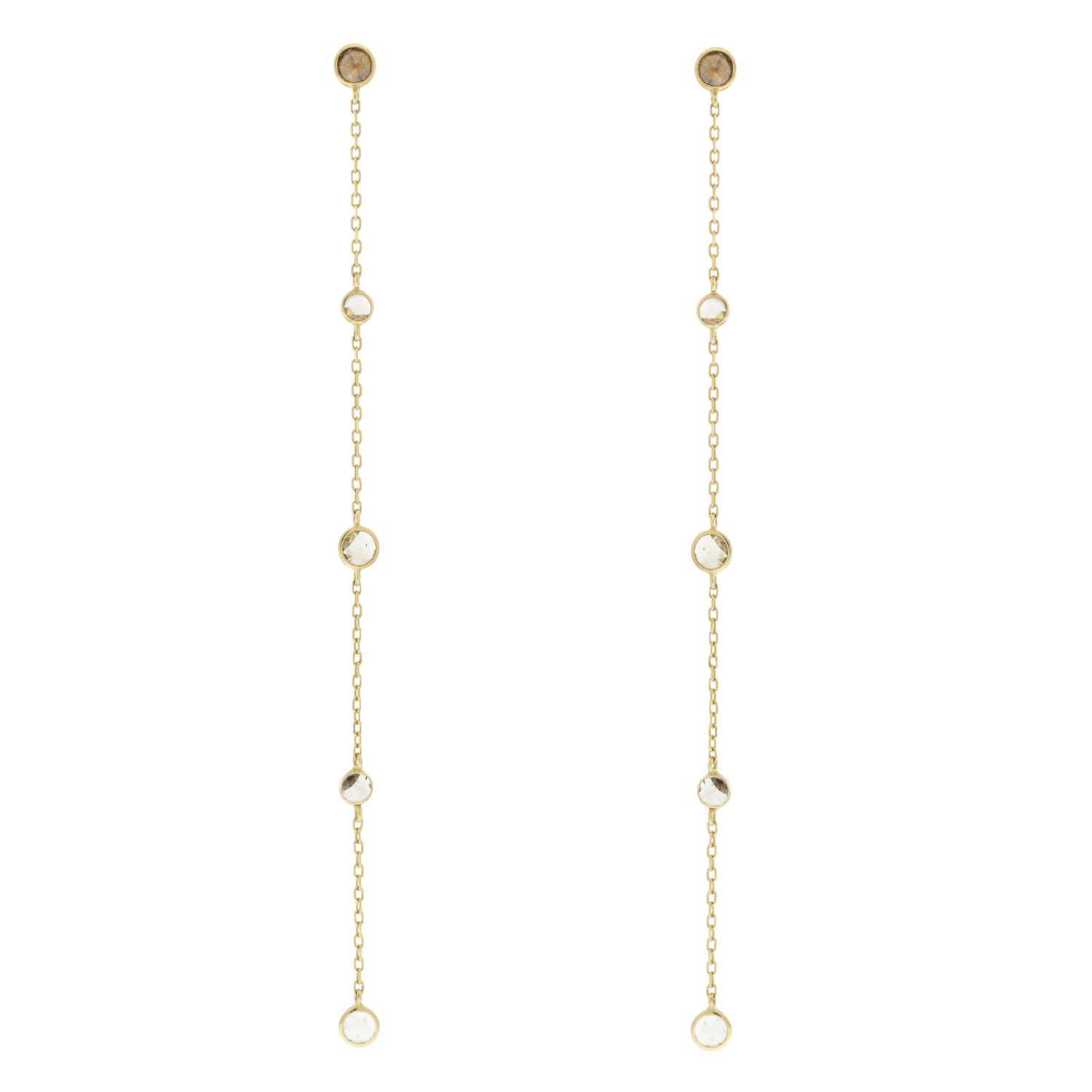 Shaesby: Earring, Limited Edition: Rose Cut Champagne Diamond Drops 3 1/4" in length